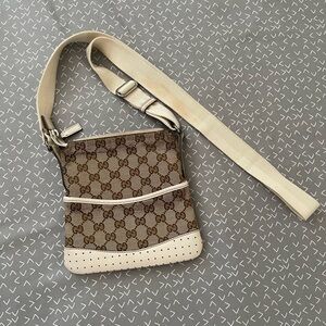Pre-loved Vintage Gucci Beige and Brown Monogram Crossbody Bag